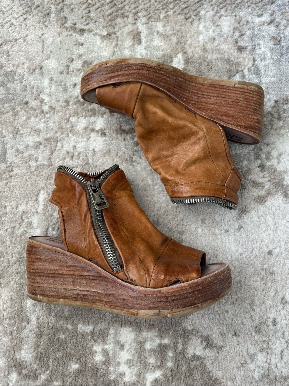 A.S.98 Naylor Tan Leather Platform Wedge Sandals - Picture 8 of 9